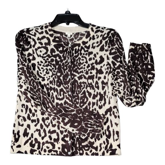 J.Crew Leopard Print Teddie Wool Sweater Cardigan Button Front Long Sleeve Sz M - Picture 3 of 15